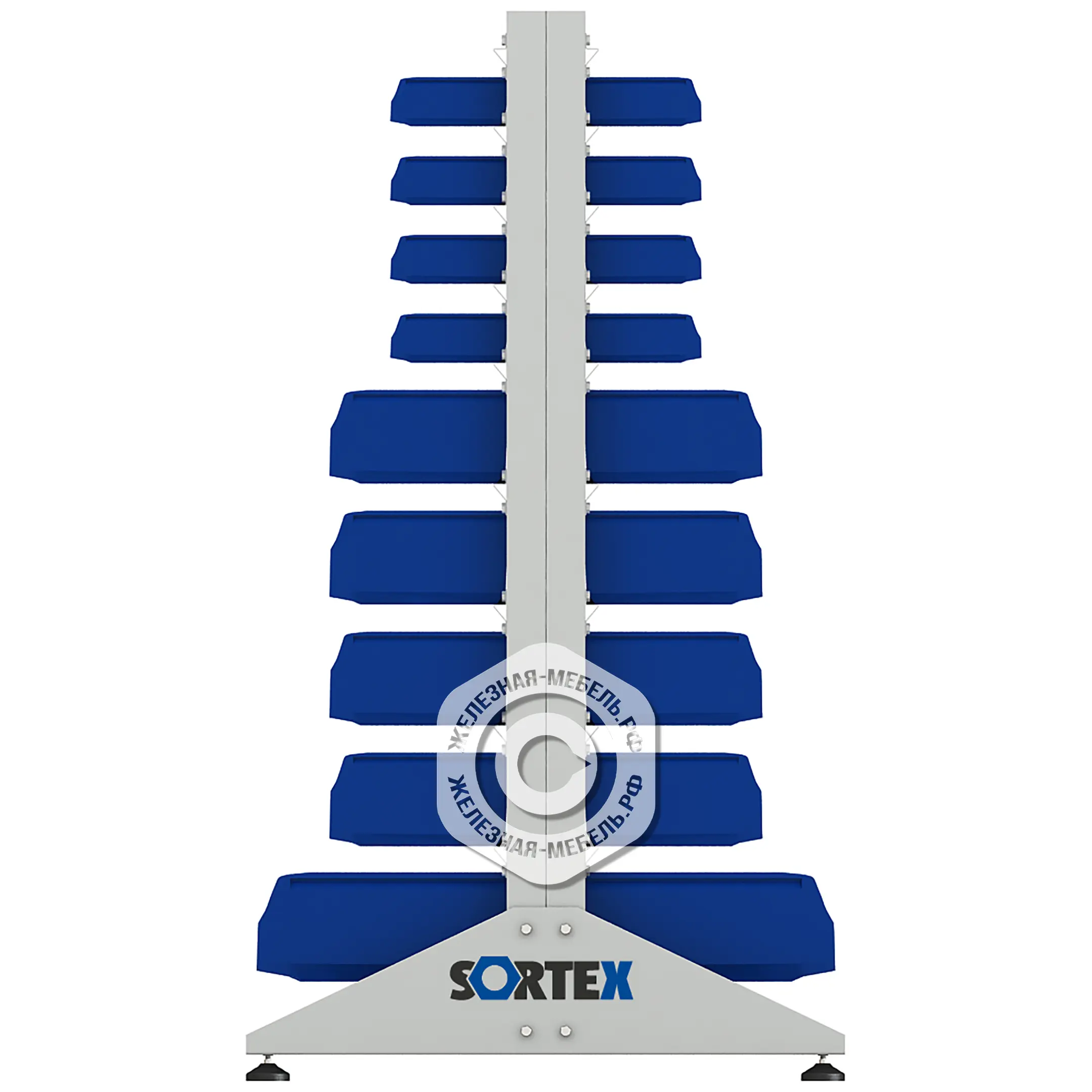 Стеллаж для пластиковых лотков SORTEX двухсторонний 1500x1000x800.05