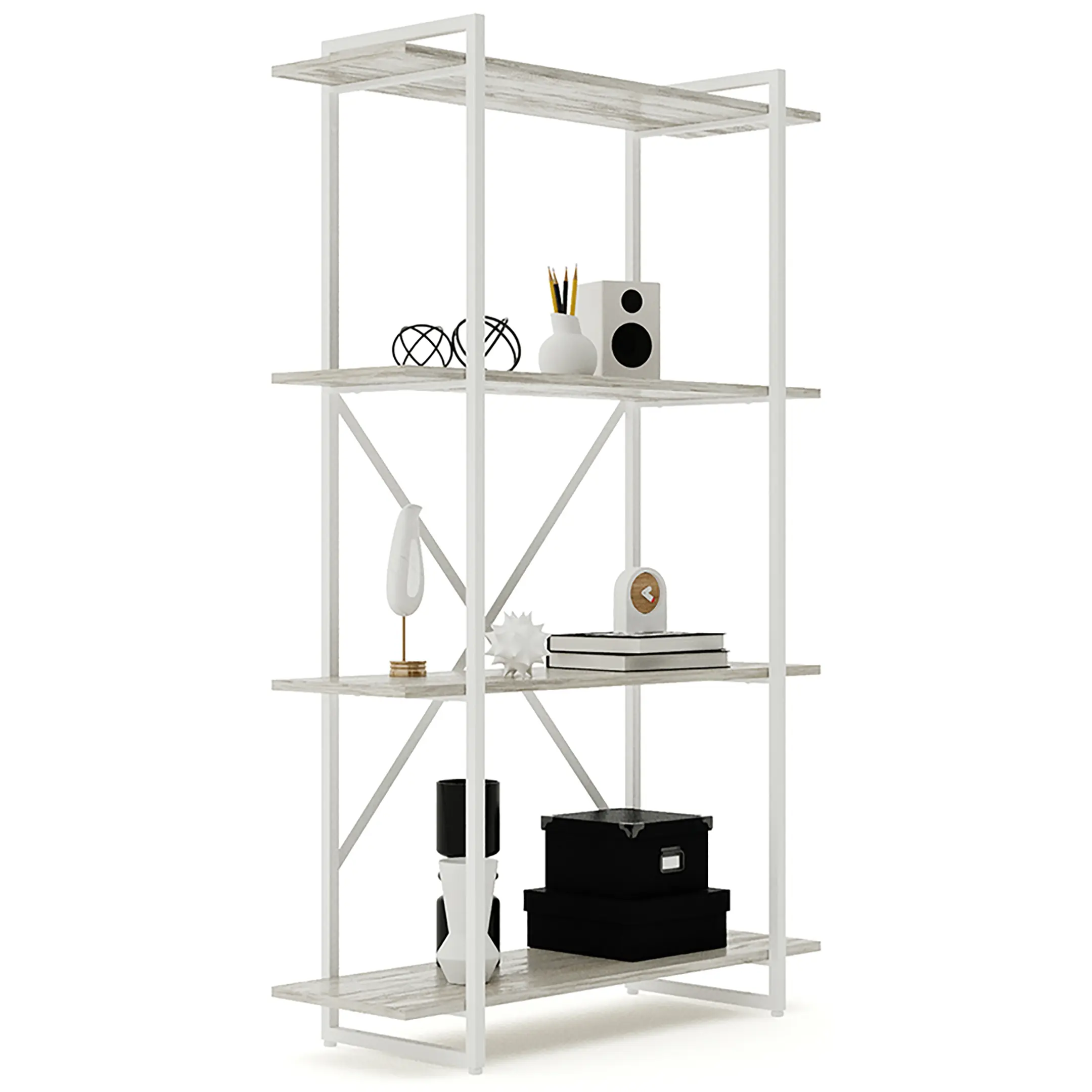 Стеллаж GUTTA 1510х920х340 (4 полки) каркас белый, настил патина