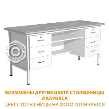 Стол лабораторный СЛ-110 с 2-мя тумбами (1600х600х750) (постформинг серый, каркас белый)
