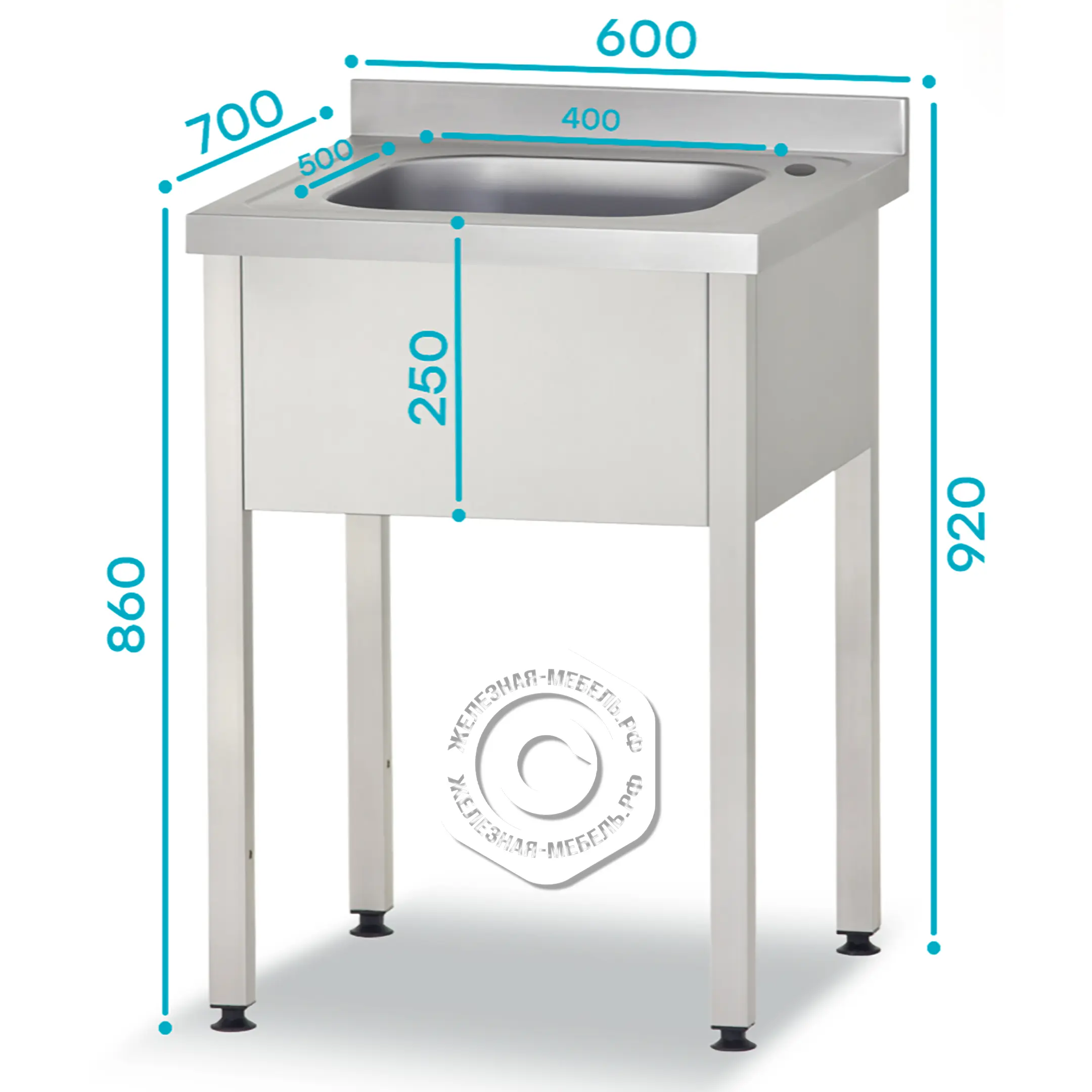 Ванна моечная ВМЦп 860х600х700 &laquo;Profi Ral&raquo;, 1 м/о 250х400х500, борт, отв. д/смесит.