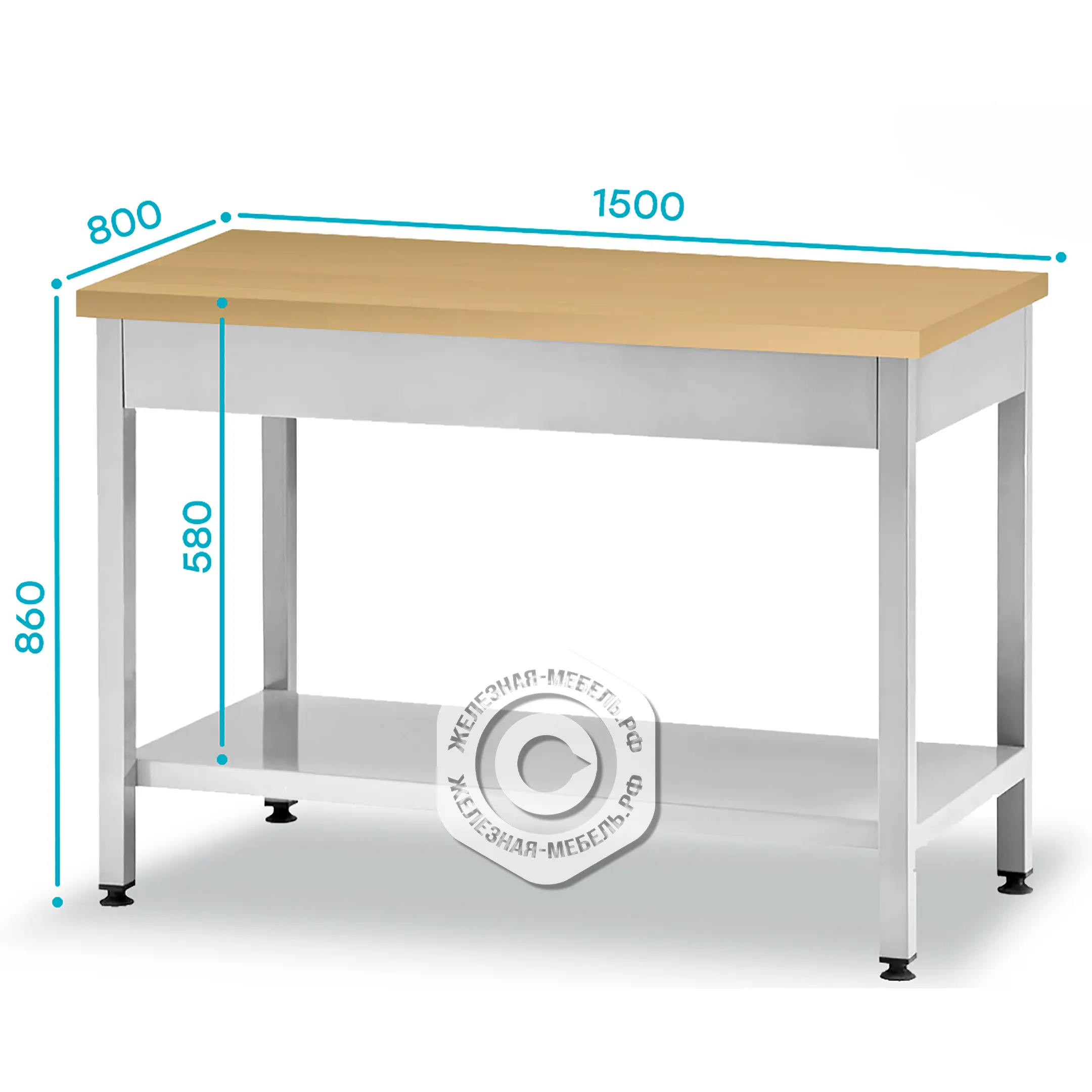 Стол кондитерский СПРп 860х1500х800 &laquo;Profi Ral&raquo;, на 6-ти ногах, бук/40 (полка сплошная)