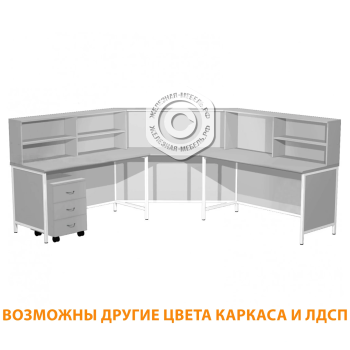 Стол-барьер рабочий на металлокаркасе ПМ-4 (ЛДСП серый, каркас белый)