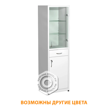 Шкаф металлический для медикаментов (стекло), с ящиком ШдМп-3.1 (белый)