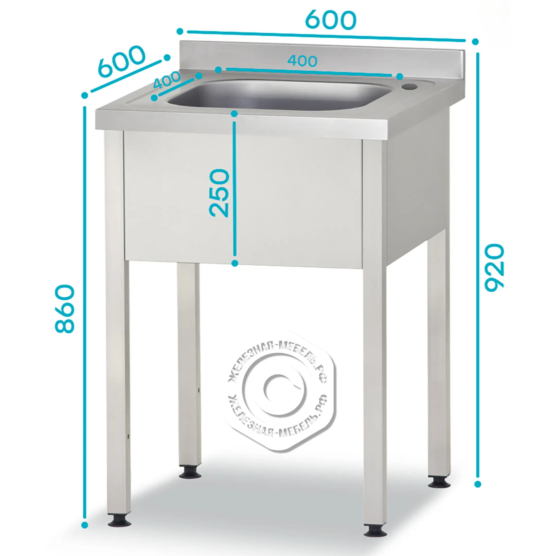 Ванна моечная ВМЦп 860х600х600 &laquo;Profi Inox&raquo;, 1 м/о 250х400х400, борт, отв. д/смесит.