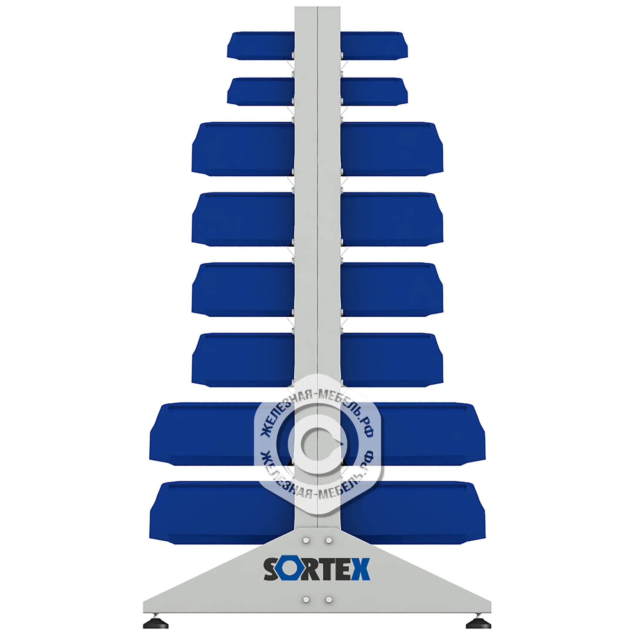 Стеллаж для пластиковых лотков SORTEX двухсторонний 1500x1000x800.06