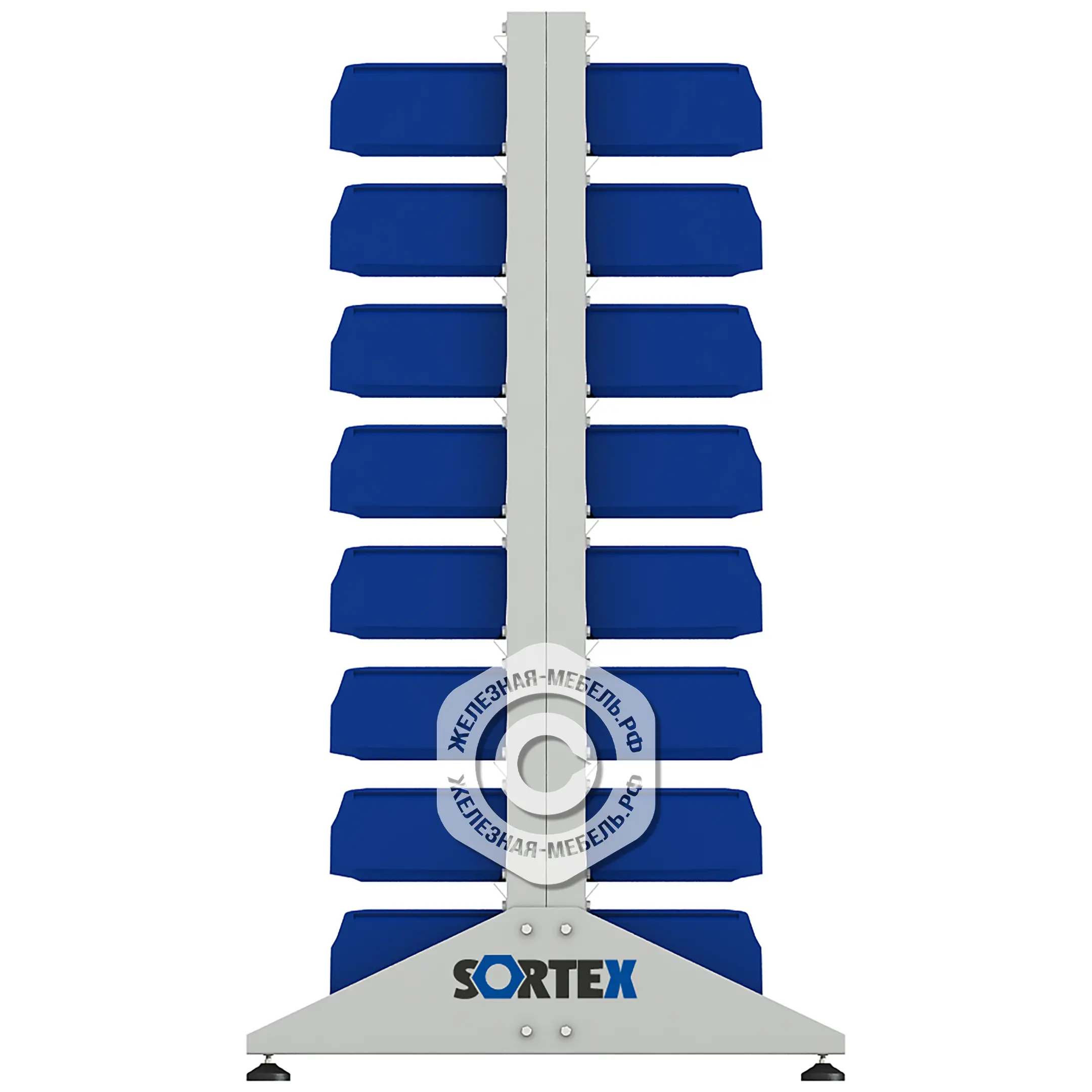 Стеллаж для пластиковых лотков SORTEX двухсторонний 1500x1000x800.02
