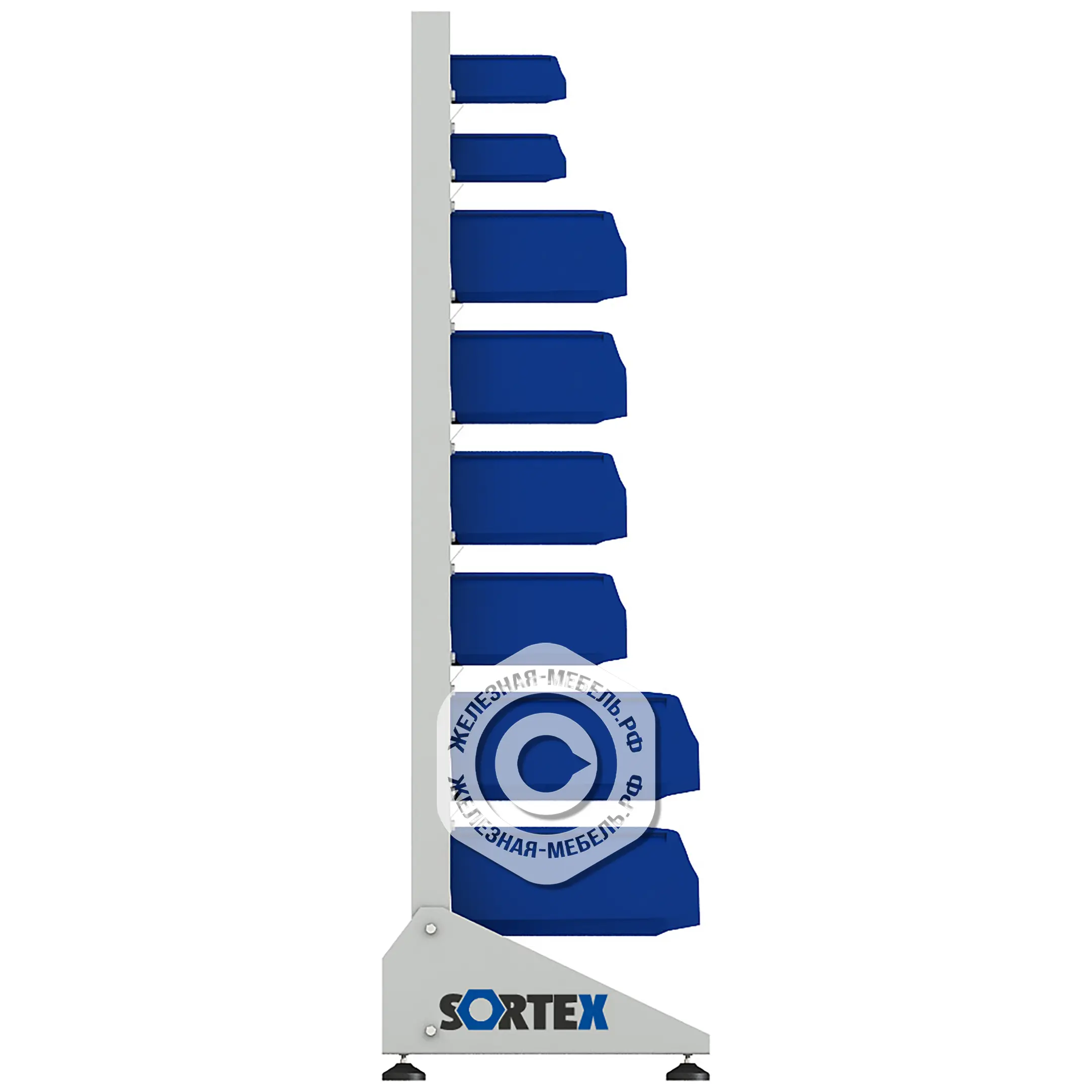 Стеллаж для пластиковых лотков SORTEX односторонний 1500x1000x450.06