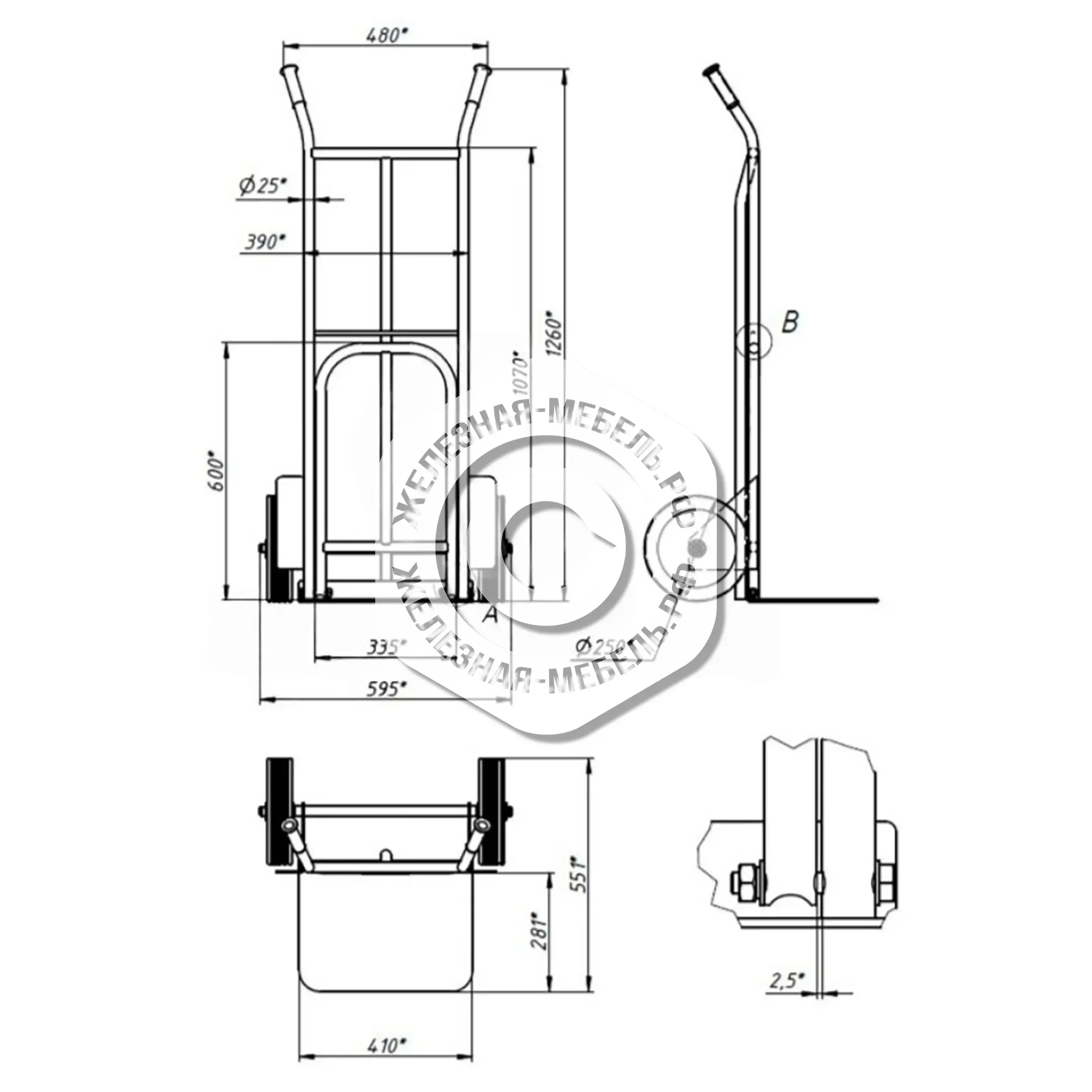 Двухколесная тележка НТТ 1823 One size (без колёс)