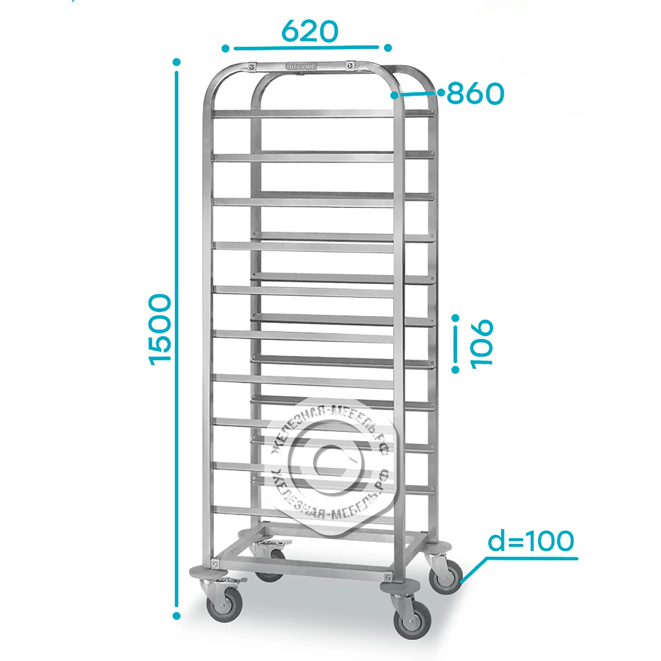 Тележка-шпилька ТШПп - 1500х860х620 &laquo;Profi Ral&raquo; (12 уровней противней 800х600)