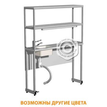Стол-приставка лаб. с мойкой СП-1 &laquo;Премиум&raquo; (столеш. постформинг серый, ЛДСП серый, каркас серый)
