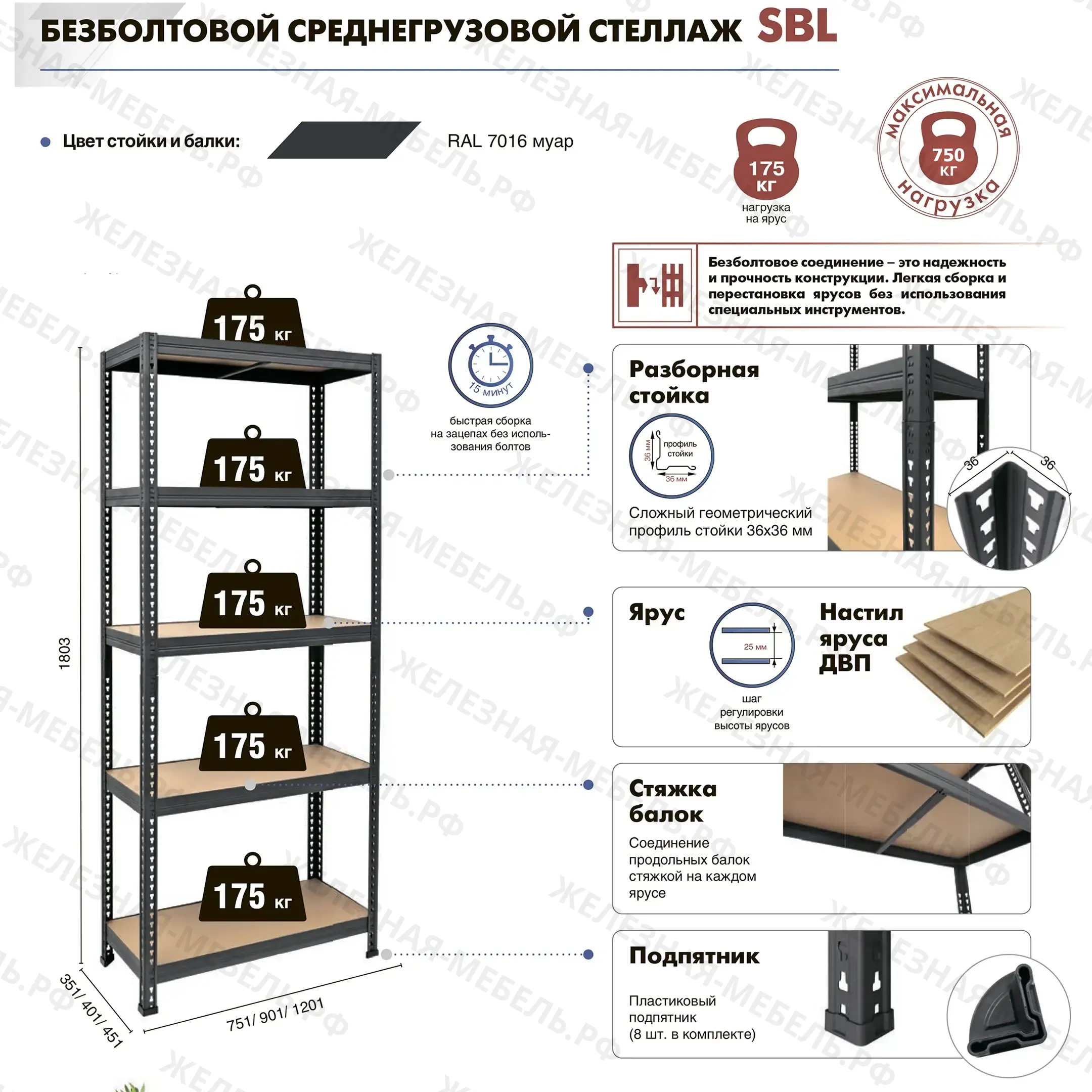 Стеллаж SBL 200KD/120x45/5
