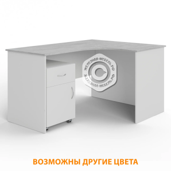 Стол рабочий угловой с тумбой подкатной СУ-1 правый (корпус ЛДСП белый, столеш. ЛДСП дуб канадский)