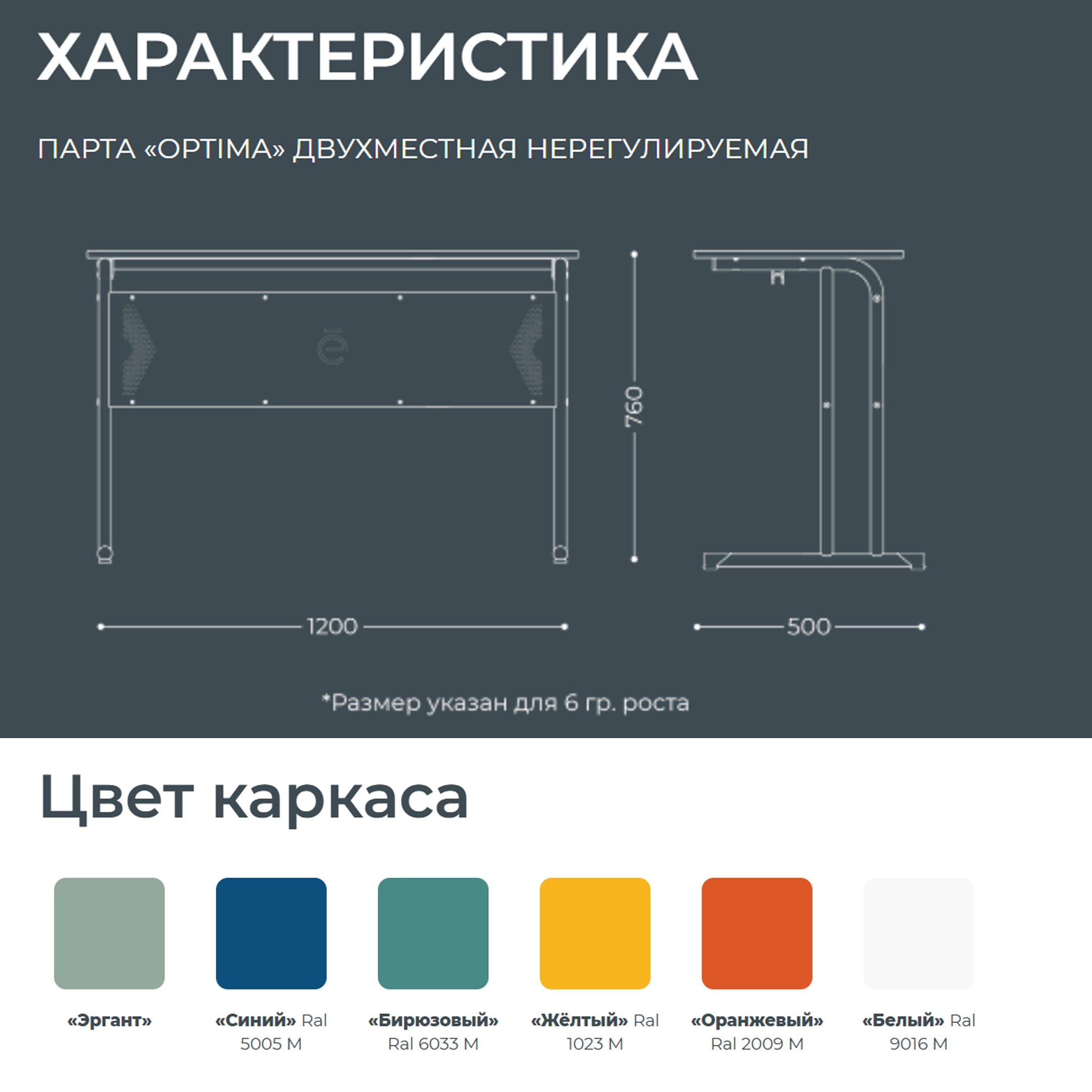 Школьная парта Optima 2-местная (модель ПШ5/2)