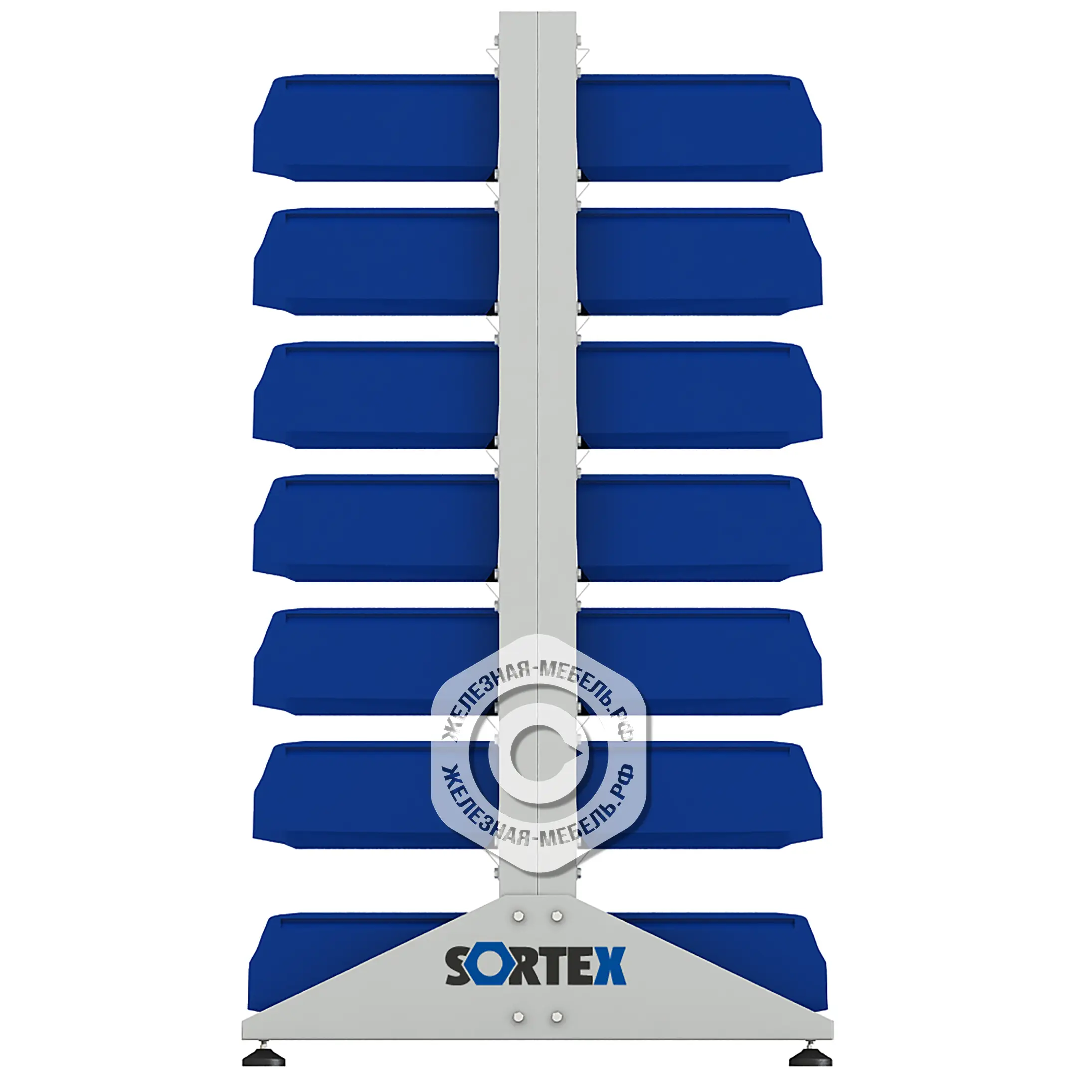 Стеллаж для пластиковых лотков SORTEX двухсторонний 1500x1000x800.03