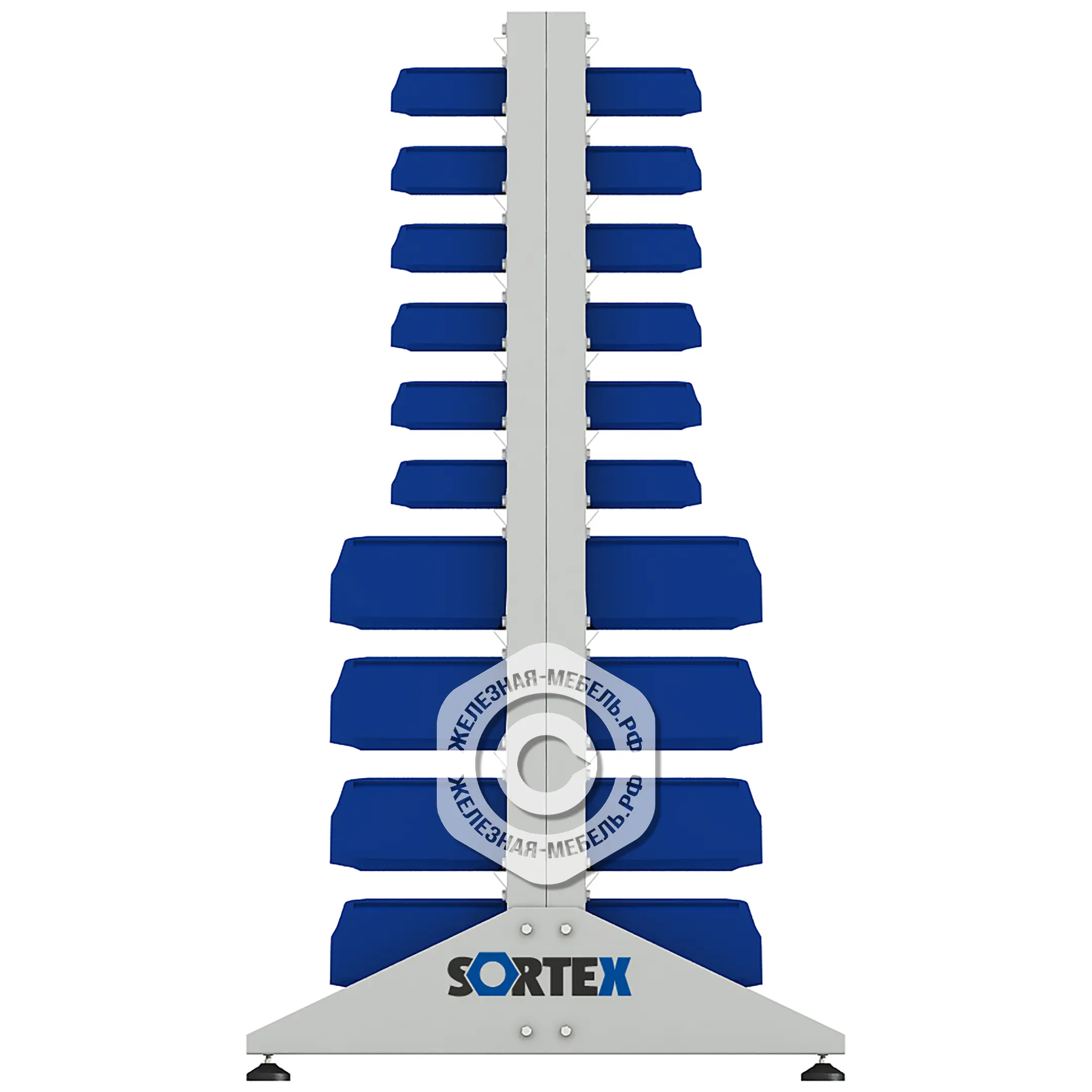 Стеллаж для пластиковых лотков SORTEX двухсторонний 1500x1000x800.04