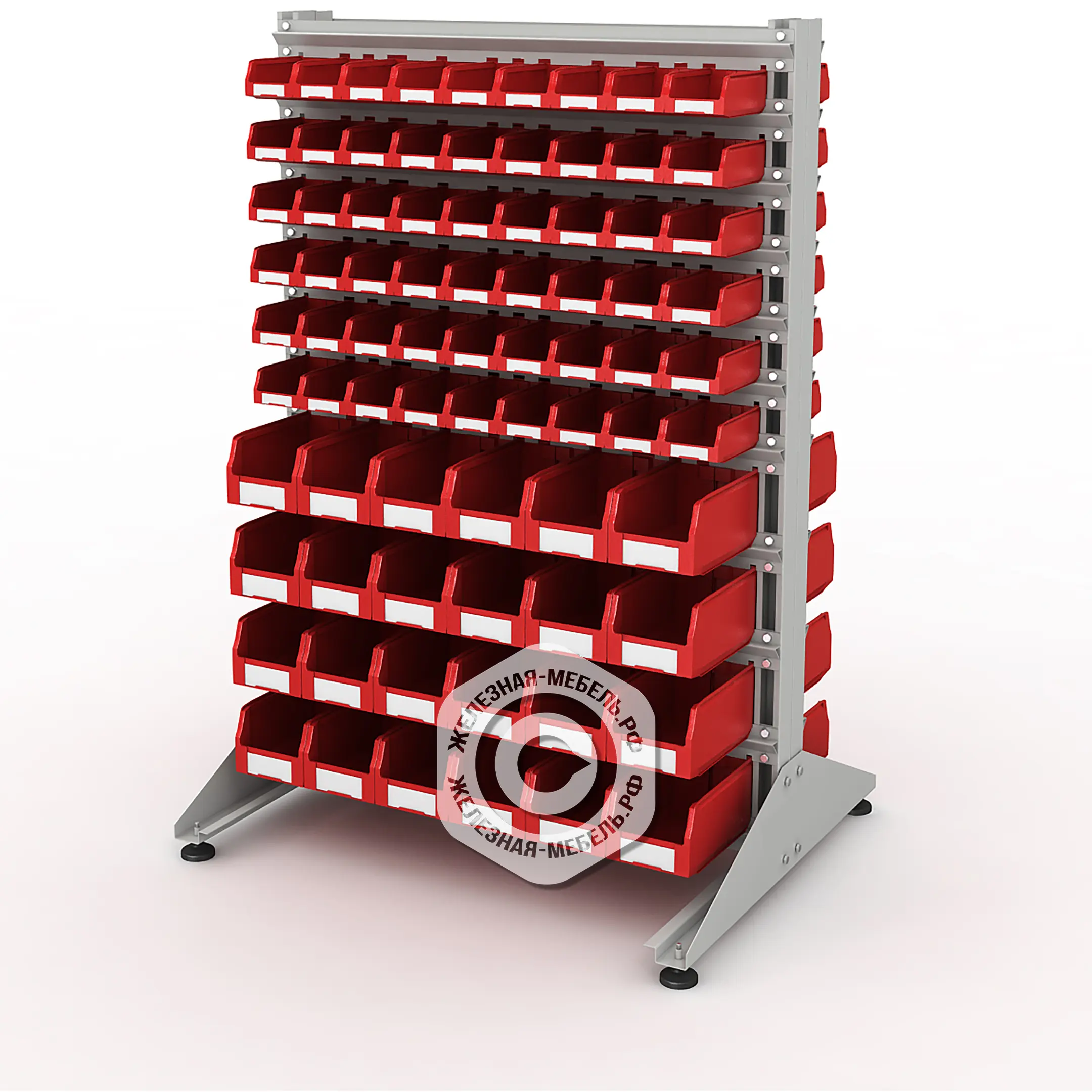 Стеллаж для пластиковых лотков SORTEX двухсторонний 1500x1000x800.04