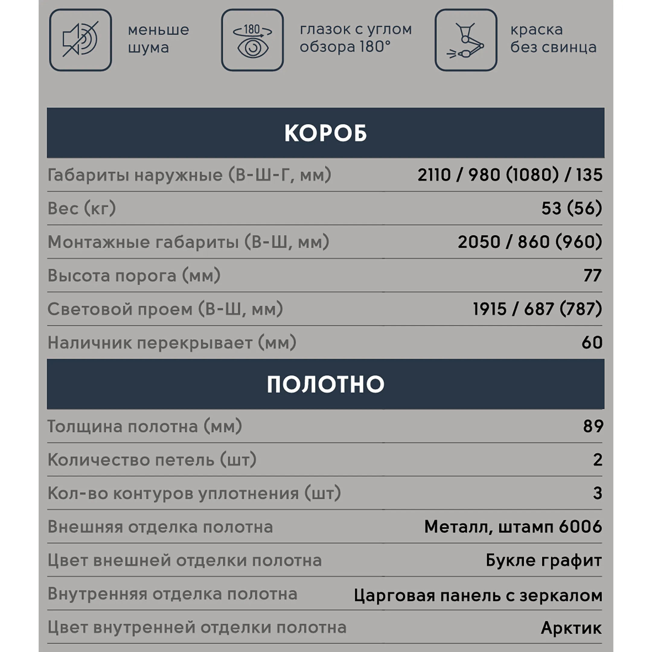 Дверь ФАКТУМ-2050/960/ 6006 зеркало Арктик Графит
