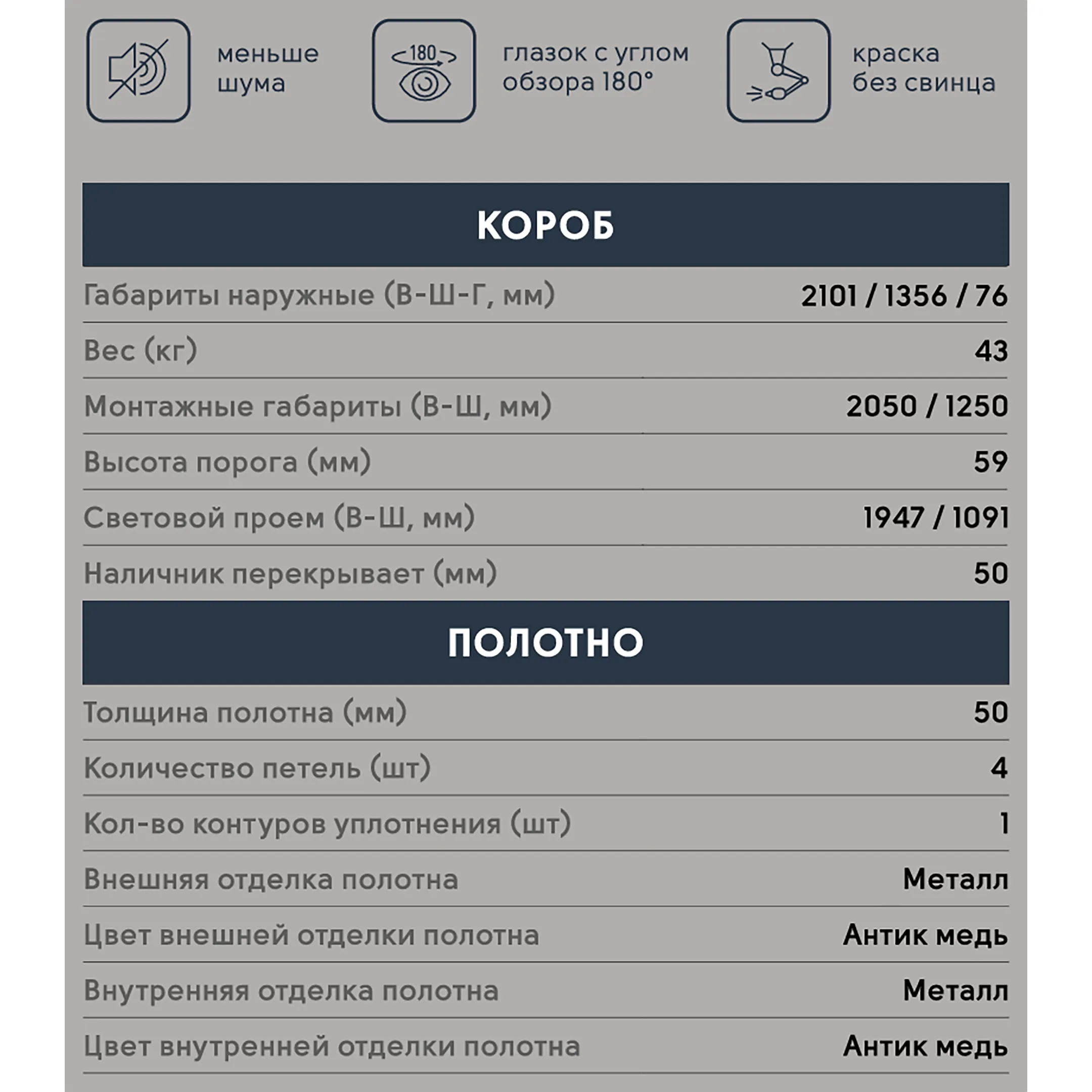 Дверь ПРОФИ (DL)-2050/1250 мет/мет антик медь