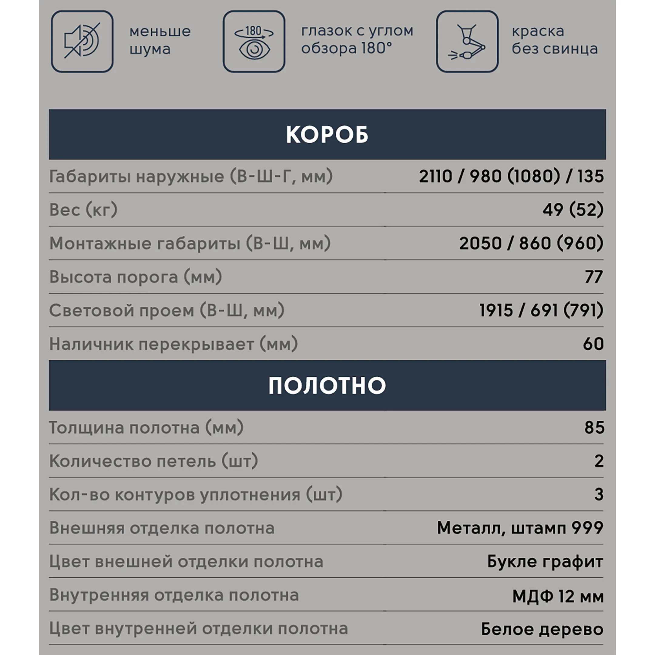 Дверь ФАКТУМ-2050/860 999 Рационалист NEW бел дер графит