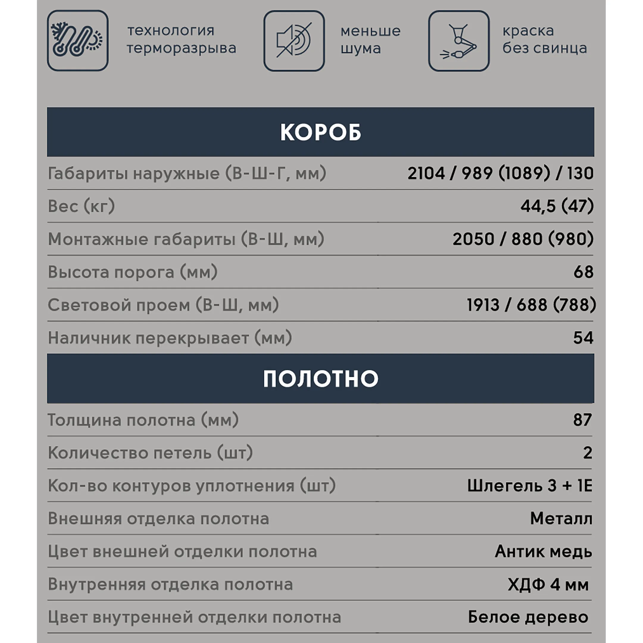 Дверь АЙС-2050/880 Бланко Антик медь
