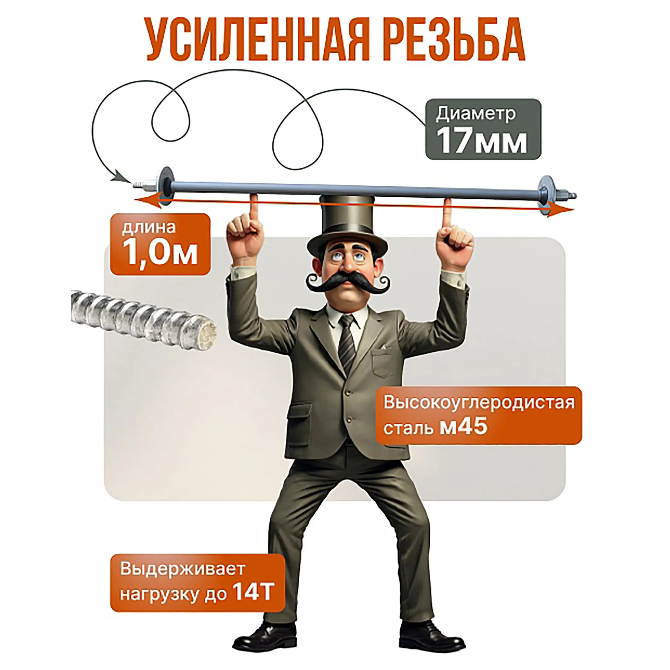Винт стяжной для опалубки горячекатаный 1,0 м, упаковка 10 шт