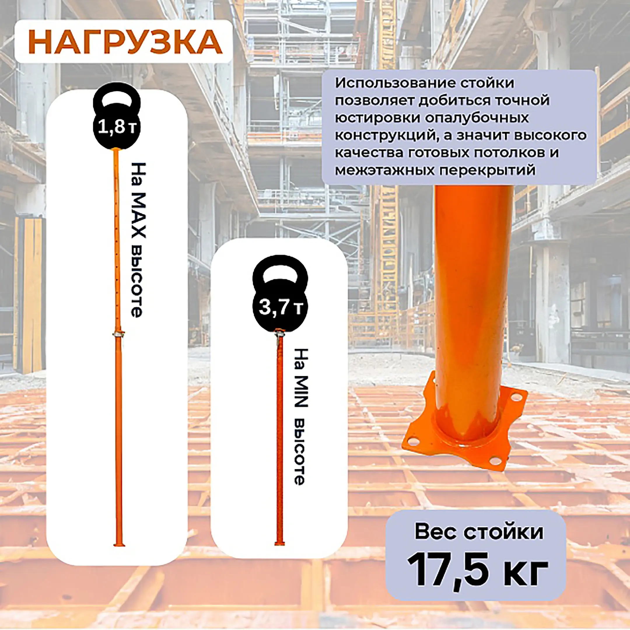 Стойка телескопическая для опалубки 3,9-4,9 м