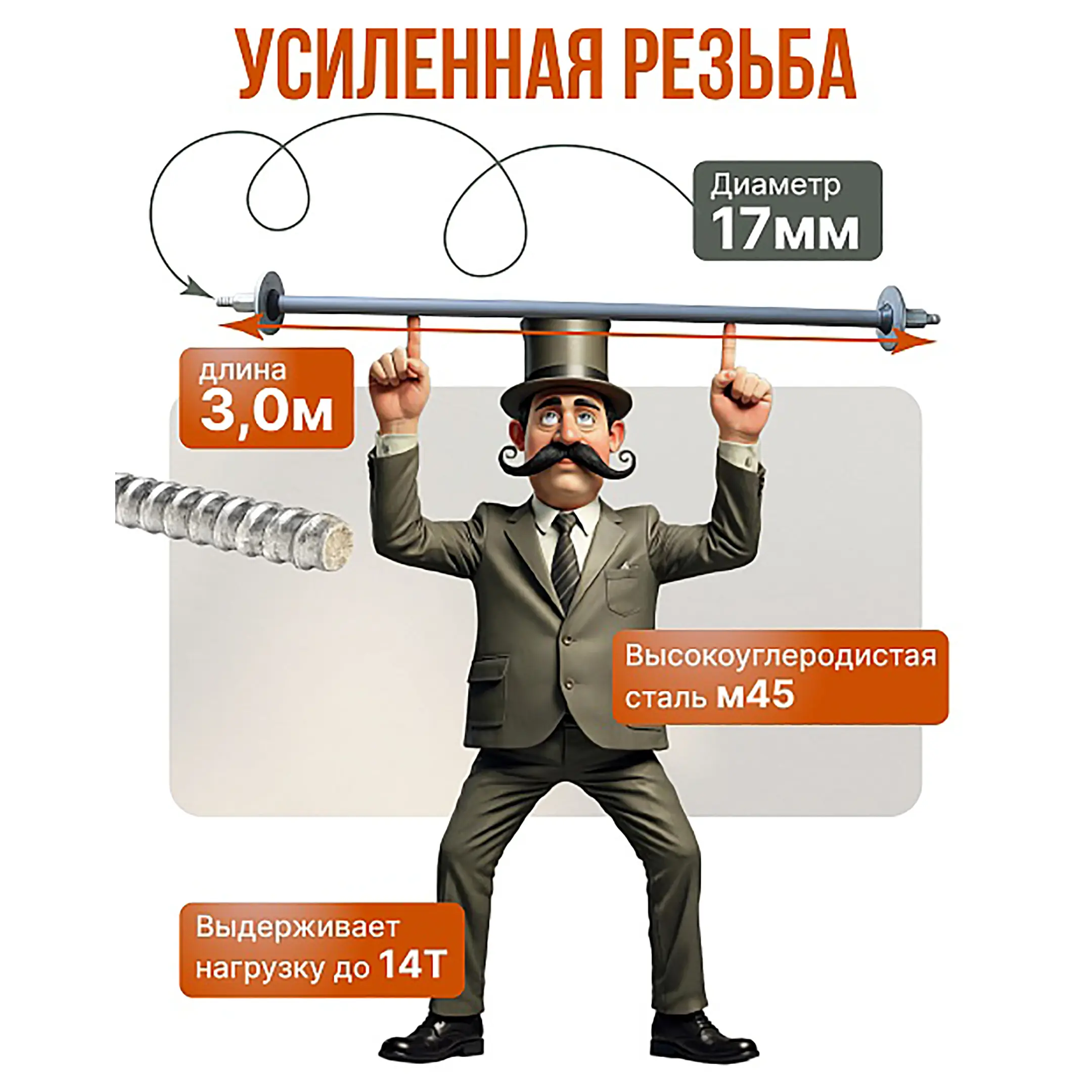 Винт стяжной для опалубки горячекатаный 3,0 м, упаковка 10 шт