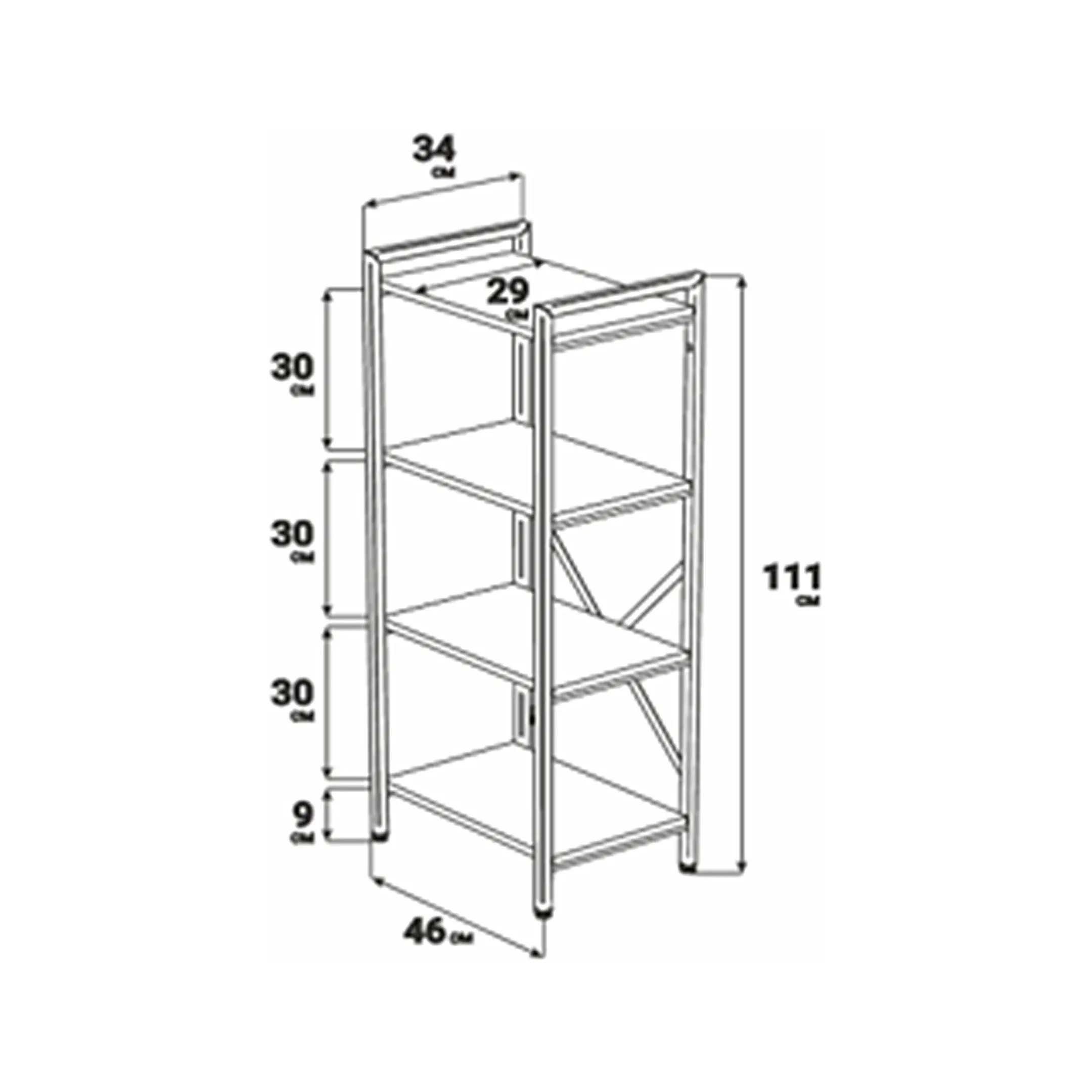 Стеллаж GUTTA 1110х460х340 (4 полки) каркас чёрный, настил патина