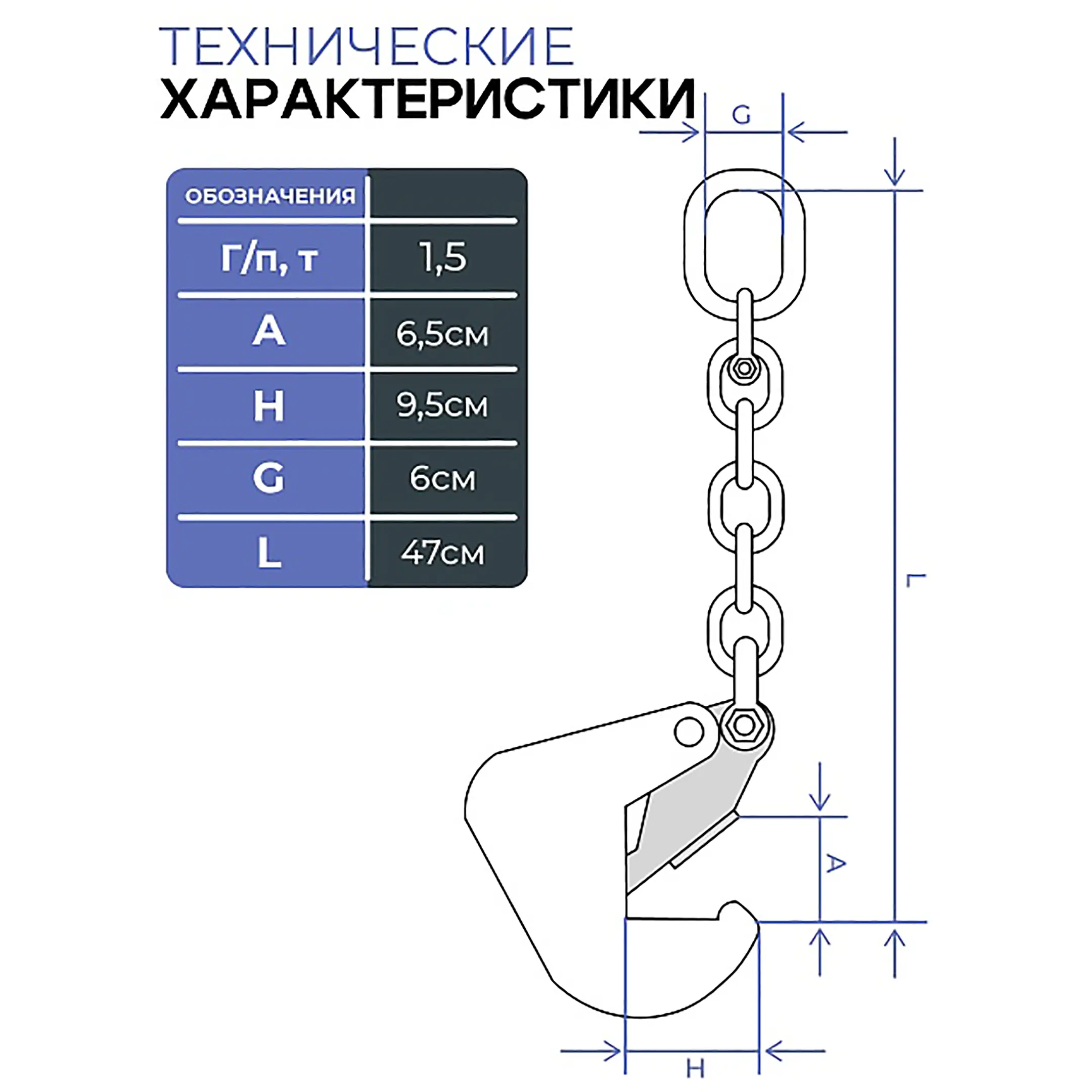 Захват монтажный с цепью 1,5 тонн, упаковка 2 шт