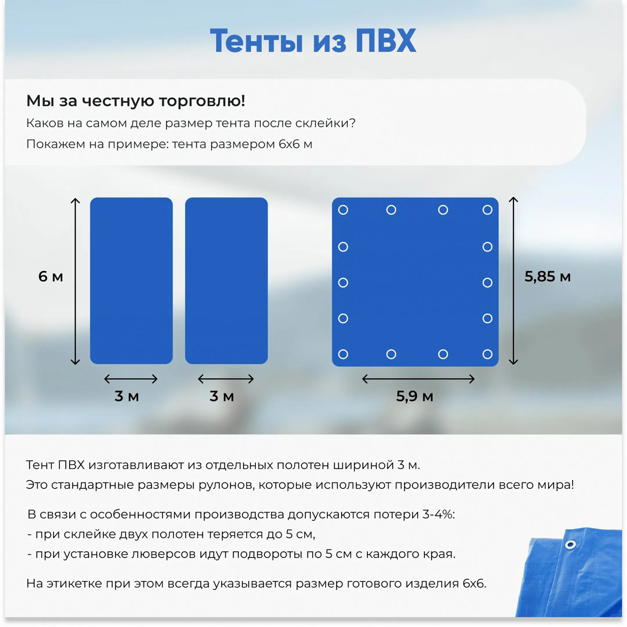 Тент ПВХ негорючий без утеплителя 2х3 м (450-500 гр/м2) шт (6 м2)