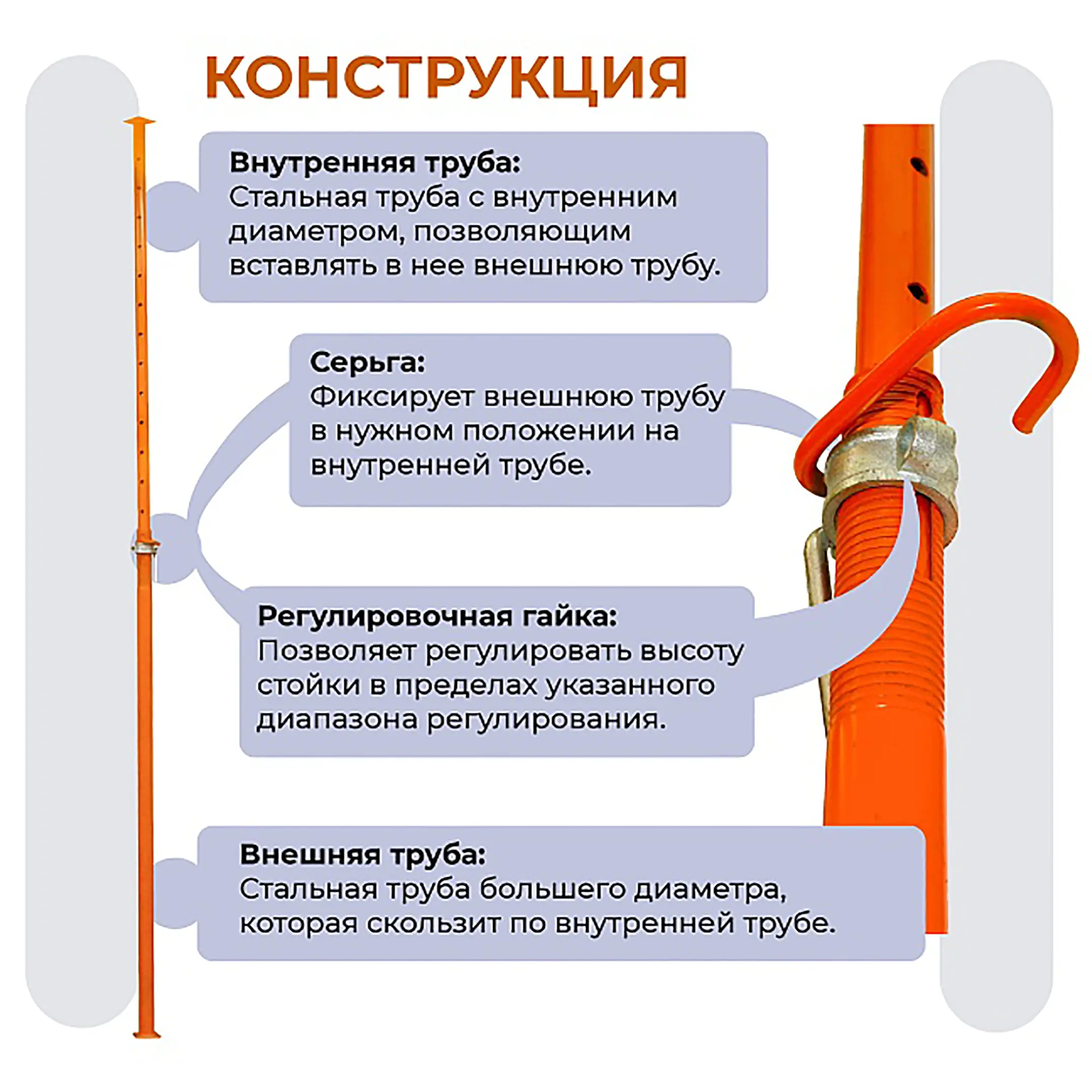 Стойка телескопическая для опалубки 3,9-4,9 м