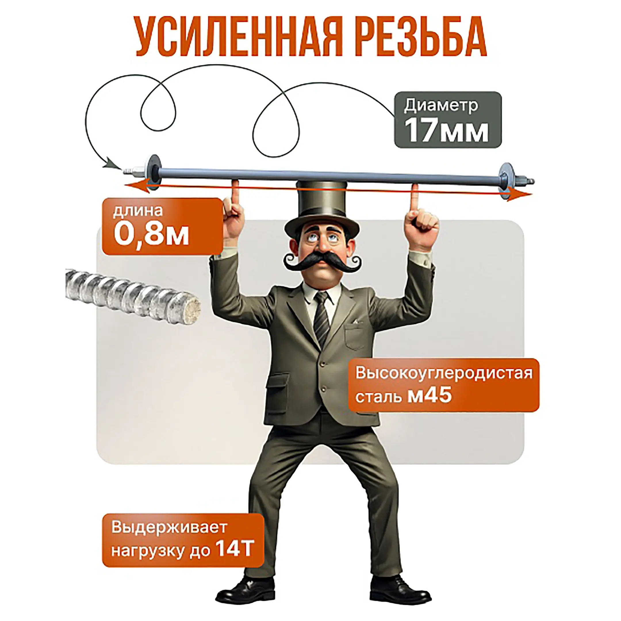 Винт стяжной для опалубки горячекатаный 0,8 м, упаковка 10 шт
